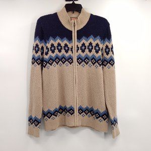 NORTHCREST Cardigan Sweater Women's M 10-12 Fair Isle Full Zip Ribbed‎ Accent